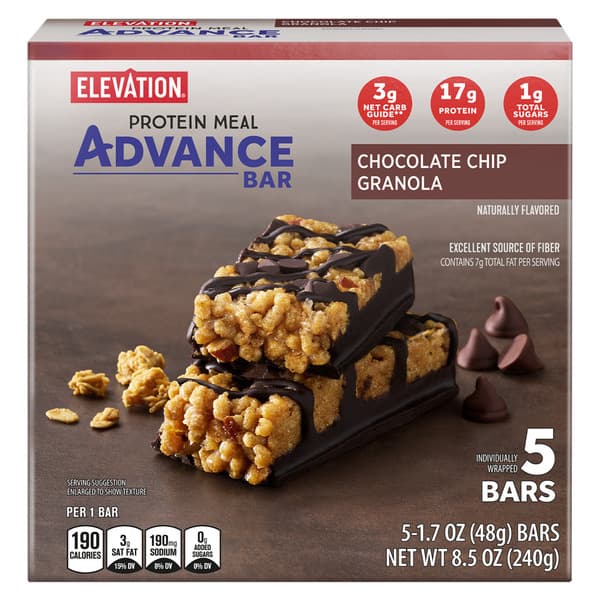 Elevation Chocolate Chip Granola Elevation Protein Meal Advance Bar packshot — 17g protein, 190 calories