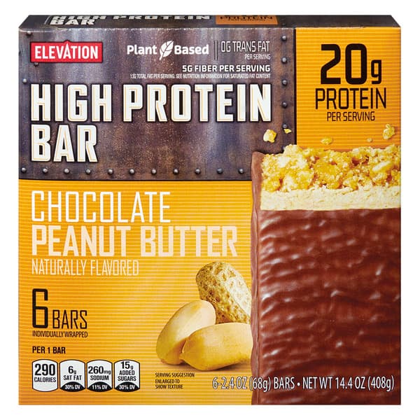 Elevation High Protein Bar Chocolate Peanut Butter packshot — 20g protein, 290 calories
