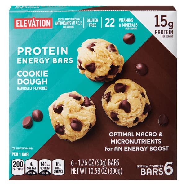 Elevation PROTEIN ENERGY BARS COOKIE DOUGH packshot — 15g protein, 200 calories