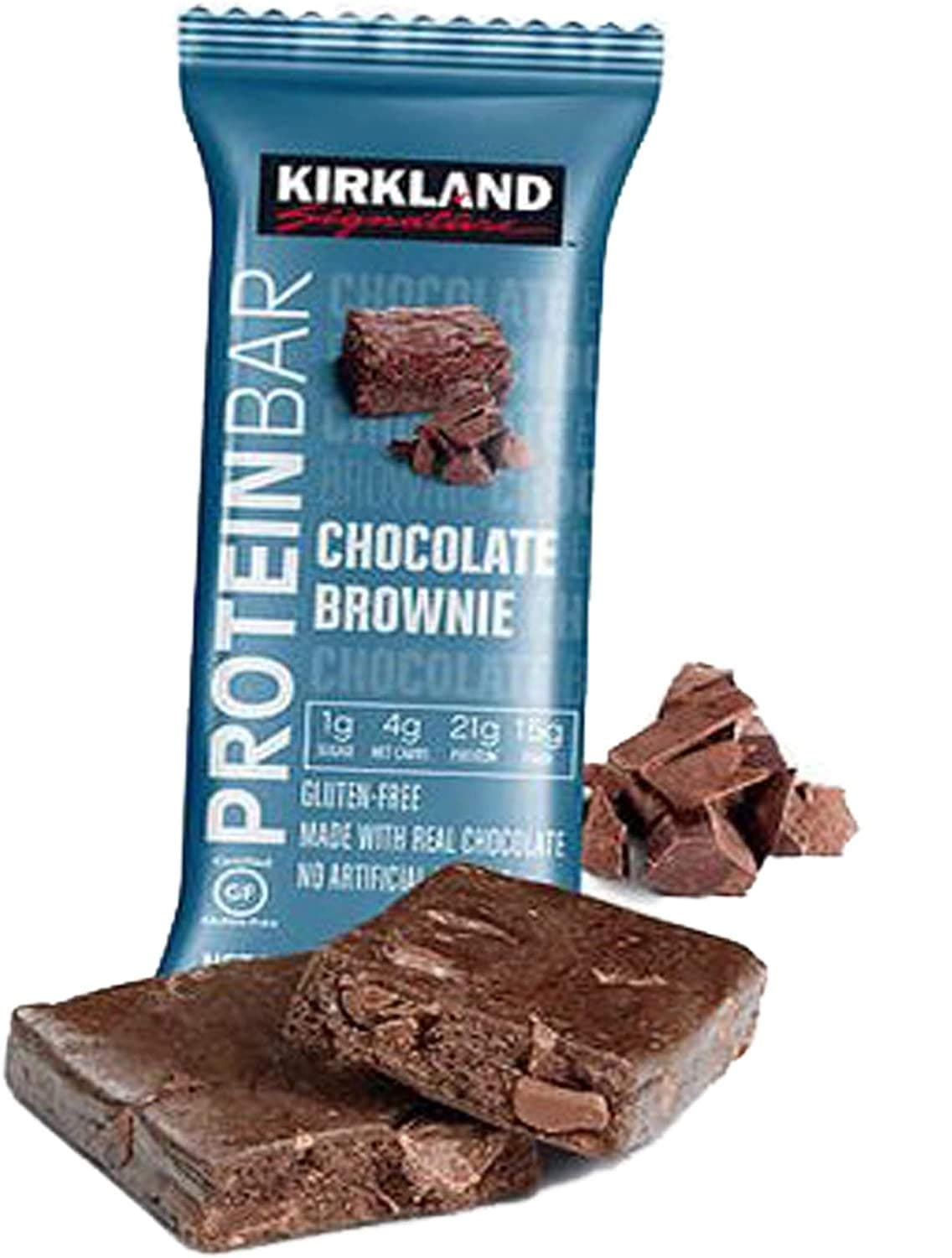 Kirkland Signature Protein Bar Brownie packshot — 21g protein, 220 calories