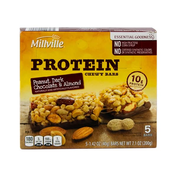 Millville Protein Chewy Bars packshot — 10g protein, 200 calories